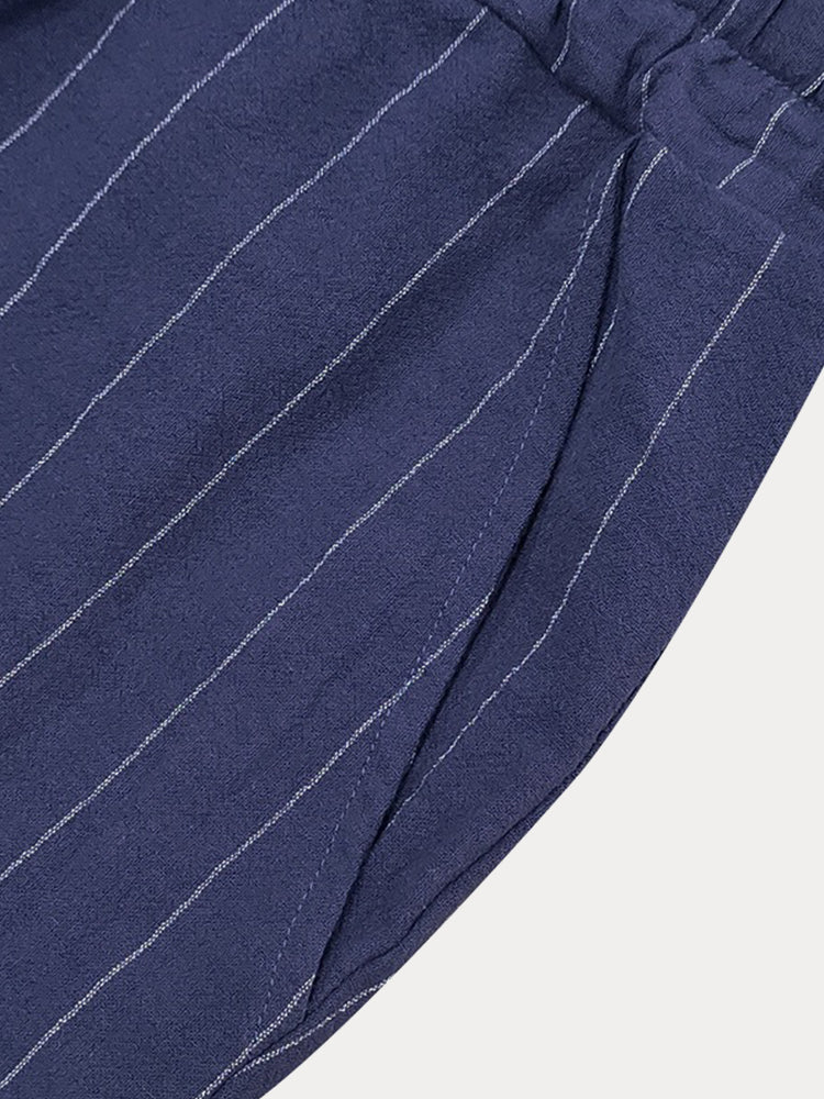 Komfort Bomull Rand Skjorta Shorts Set