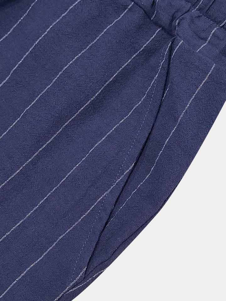 Komfort Bomull Rand Skjorta Shorts Set