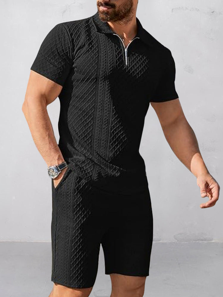 Trendigt Texturerad Pikétröja Shorts Outfit