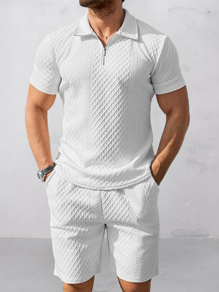 Trendigt Texturerad Pikétröja Shorts Outfit