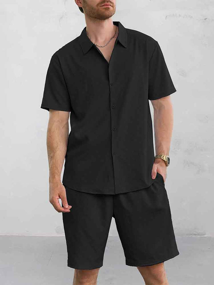 Casual Jacquard Skjorta Shorts Set