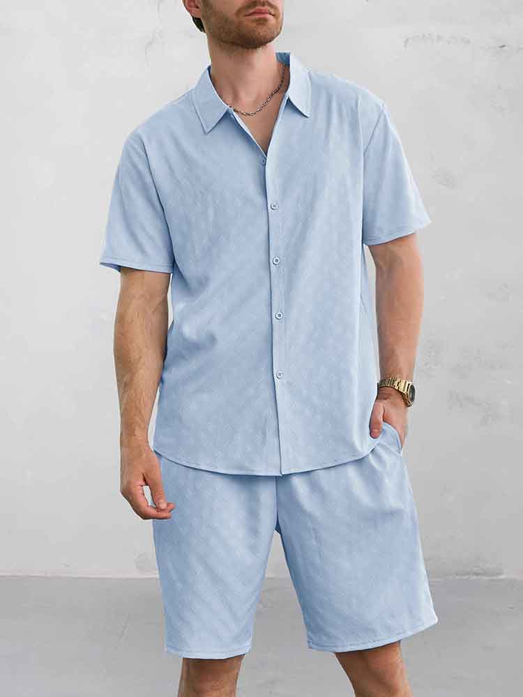 Casual Jacquard Skjorta Shorts Set