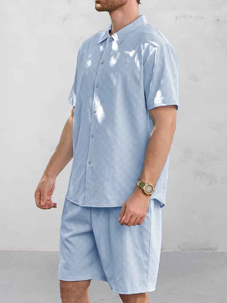Casual Jacquard Skjorta Shorts Set