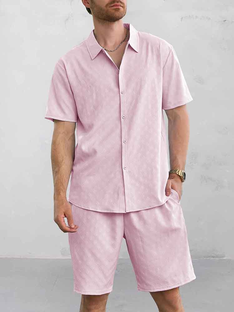 Casual Jacquard Skjorta Shorts Set