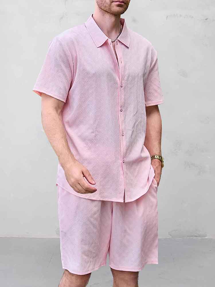 Casual Jacquard Skjorta Shorts Set