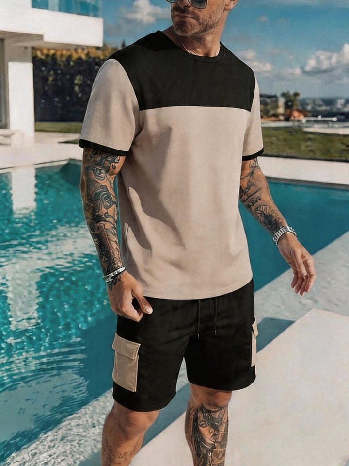 Casual Sportig Färgblock T-Shirt och Shorts Set