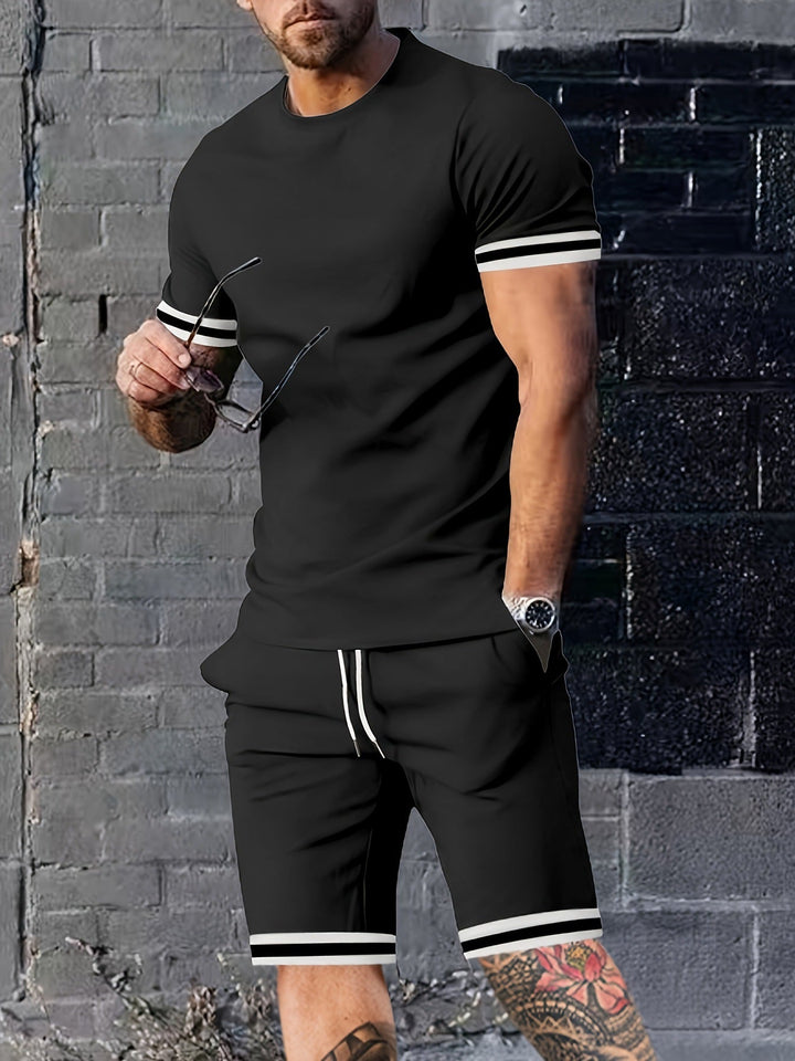 Herr Kontrast Rand 2-Delat Kortärmd T-Shirt & Shorts Set