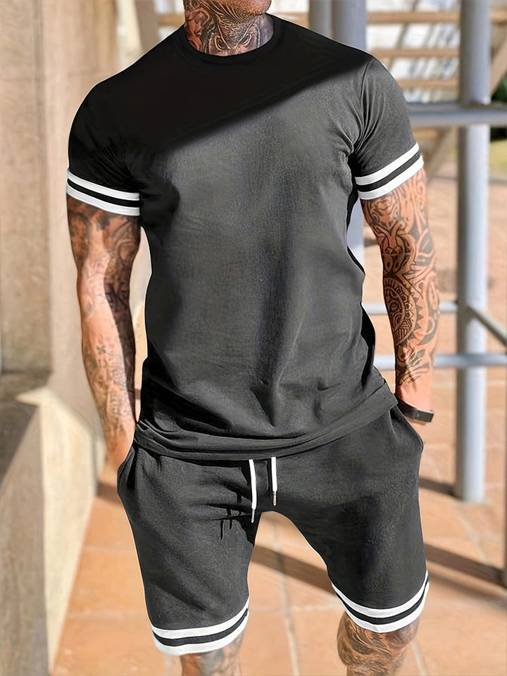 Herr Kontrast Rand 2-Delat Kortärmd T-Shirt & Shorts Set