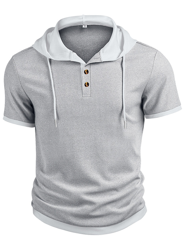 Waffle Stickad Hoodie 2-Delat Kortärmat Set med Shorts
