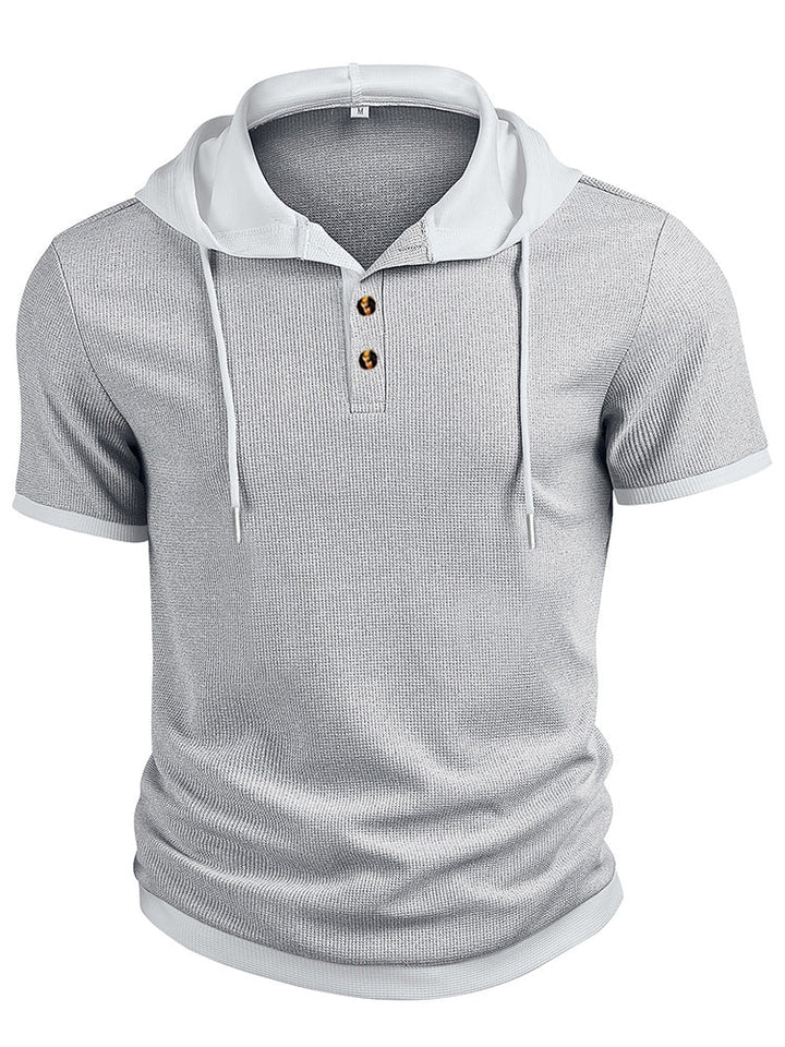 Waffle Stickad Hoodie 2-Delat Kortärmat Set med Shorts