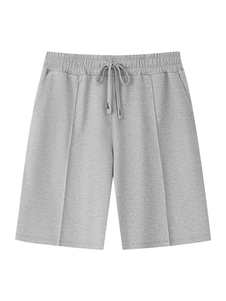 Waffle Stickad Hoodie 2-Delat Kortärmat Set med Shorts