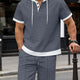 Waffle Stickad Hoodie 2-Delat Kortärmat Set med Shorts