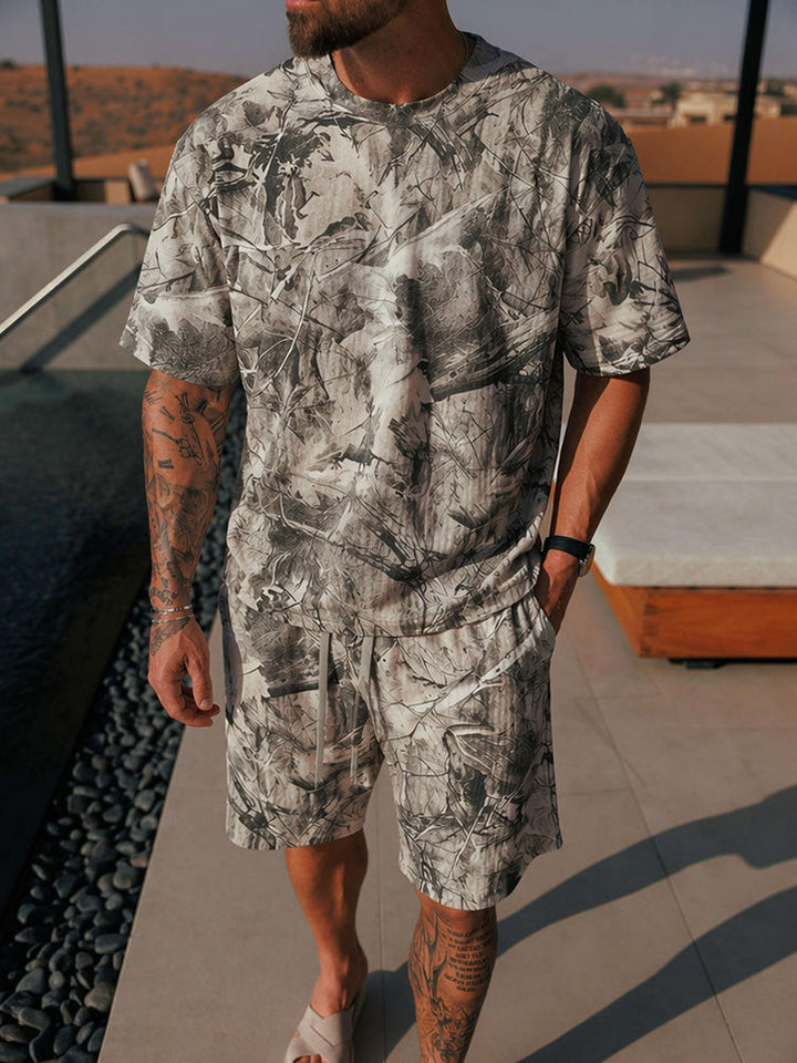 Herr Abstrakt Bläck Tryck 2-Delat T-Shirt & Shorts