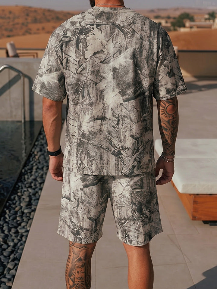 Herr Abstrakt Bläck Tryck 2-Delat T-Shirt & Shorts