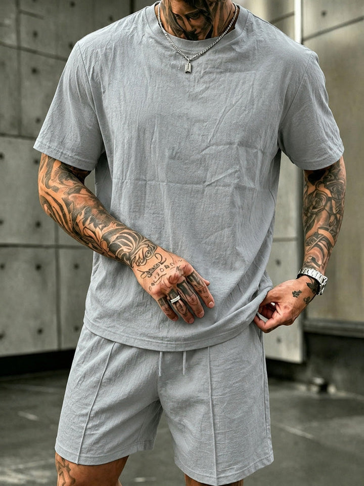 Tvättat Bomull 2-Delat T-Shirt & Shorts Set