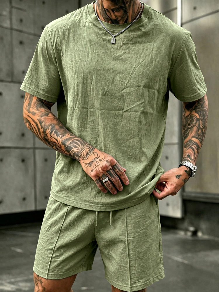 Tvättat Bomull 2-Delat T-Shirt & Shorts Set