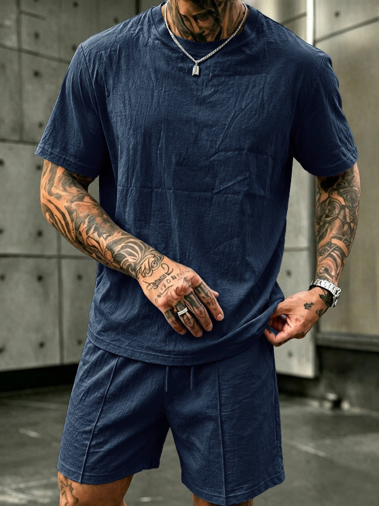 Tvättat Bomull 2-Delat T-Shirt & Shorts Set