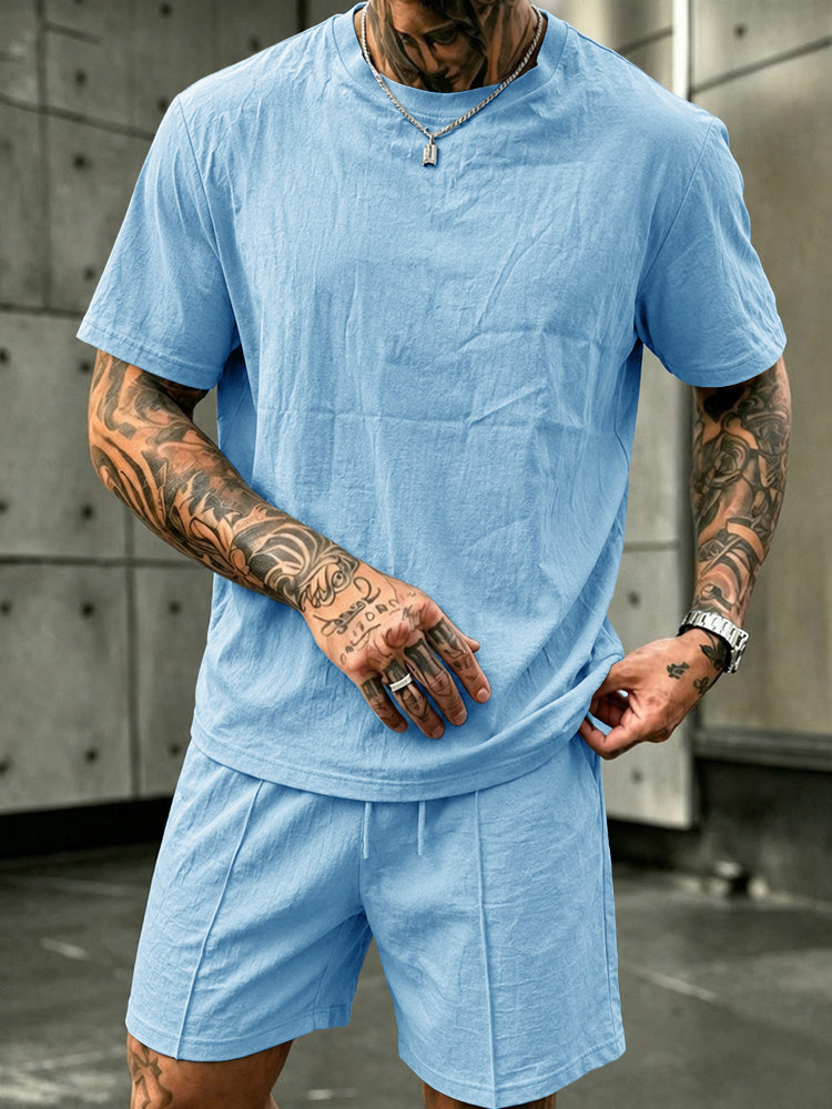 Tvättat Bomull 2-Delat T-Shirt & Shorts Set