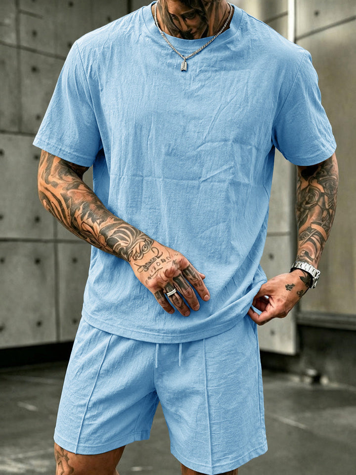 Tvättat Bomull 2-Delat T-Shirt & Shorts Set