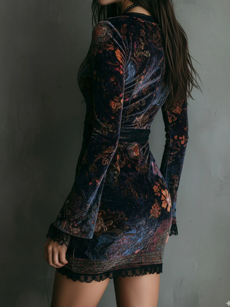 Miniklänning i Blommig Sammet Sofia