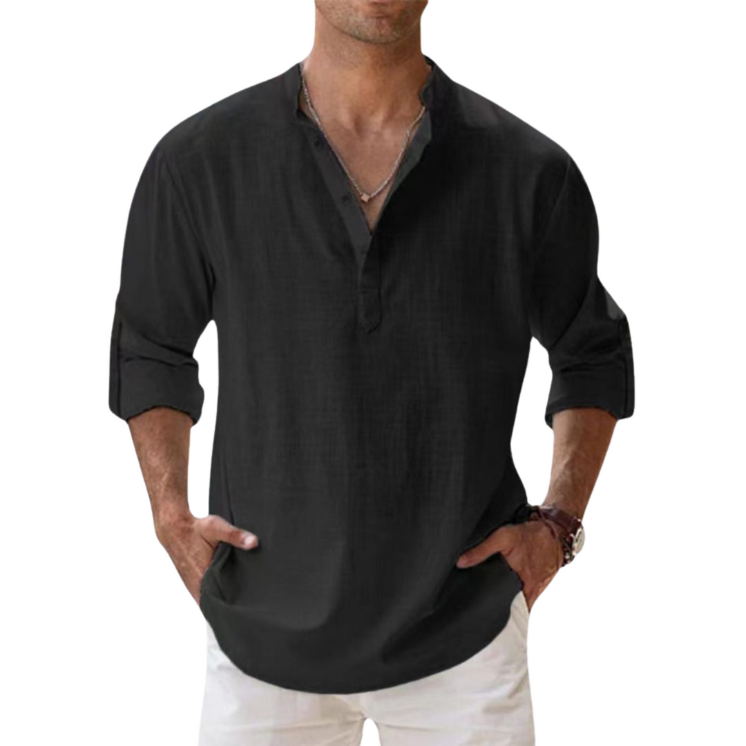 Leblanc™ | Henley Bomullsskjorta med Linneneffekt