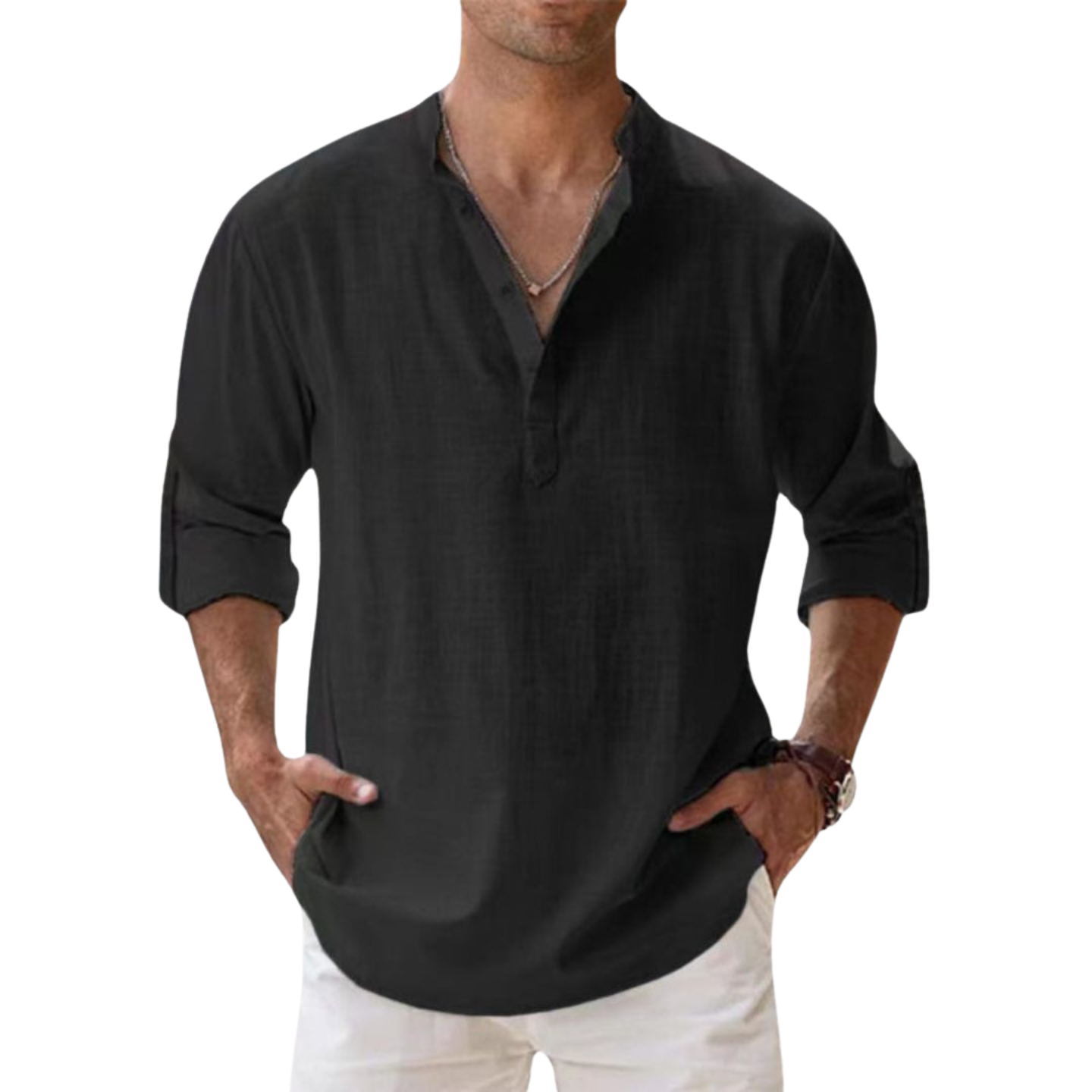 Leblanc™ | Henley Bomullsskjorta med Linneneffekt