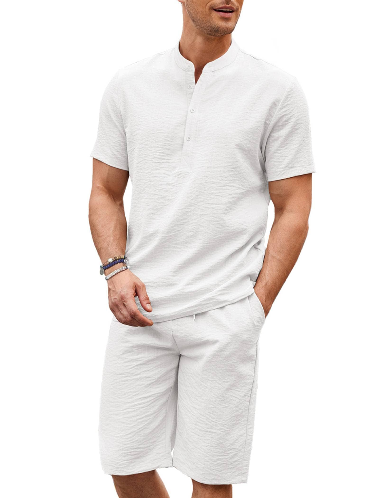Casual 2-Delat Bomull Linne Henley Skjortset
